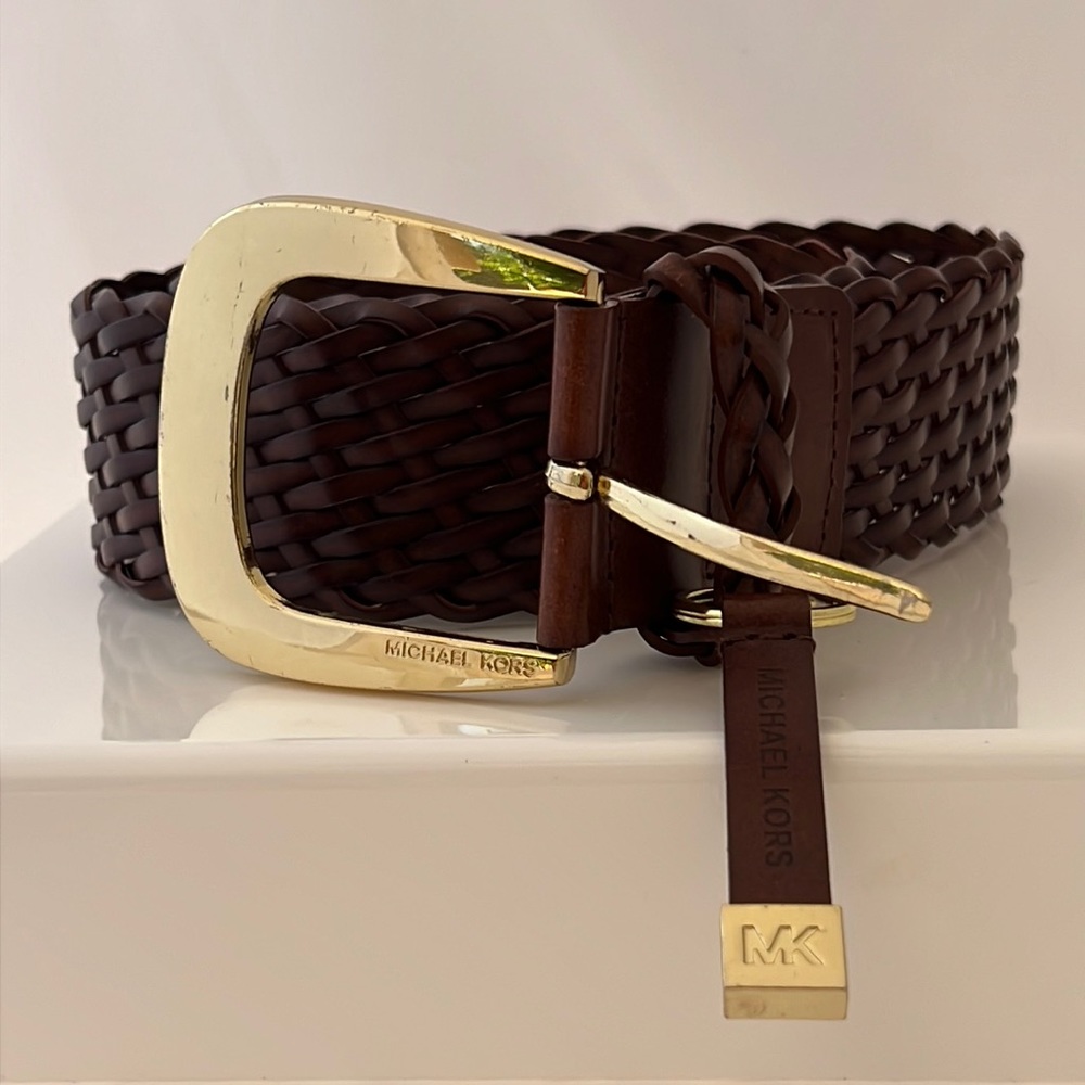 Michael Michael Kors Braided Leather Brown Belt, Small.